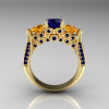 Classic 14K Yellow Gold Three Stone Blue Sapphire Citrine Solitaire Ring R200-14KYGBSCI-2