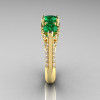 Classic 14K Yellow Gold Three Stone Diamond Emerald Solitaire Ring R200-14KYGDEM-3