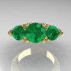 Classic 14K Yellow Gold Three Stone Diamond Emerald Solitaire Ring R200-14KYGDEM-4
