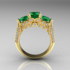 Classic 14K Yellow Gold Three Stone Diamond Emerald Solitaire Ring R200-14KYGDEM-2