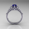 Classic French 14K White Gold 1.0 Carat Blue Sapphire Diamond Lace Ring R175-14WGDBS-2