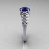 Classic French 14K White Gold 1.0 Carat Blue Sapphire Diamond Lace Ring R175-14WGDBS-3