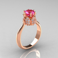 14K Rose Gold Diamond 1.0 Carat Pink Sapphire Tulip Solitaire Engagement Ring NN119-14KRGDPS-1