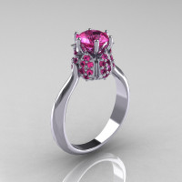 10K White Gold 1.0 Carat Pink Sapphire Tulip Solitaire Engagement Ring NN119-10KWGPS-1