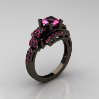 Modern Edwardian 14K Black Gold 1.0 Carat Pink Sapphire Ring R202-14KBGPS-1