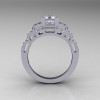 Modern Edwardian 14K White Gold 1.0 Carat White and Blue Sapphire Diamond Ring R202-14KWGDBWS-2