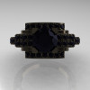 Modern Edwardian 14K Black Gold 1.0 Carat Black Diamond Ring R202-14KBGBD-4