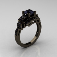 Modern Edwardian 14K Black Gold 1.0 Carat Black Diamond Ring R202-14KBGBD-1