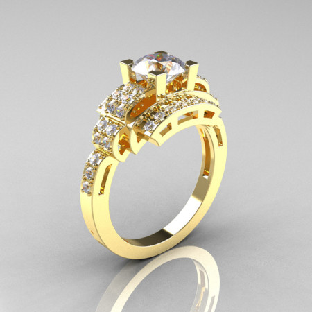 Modern Edwardian 14K Yellow Gold 1.0 Carat CZ Diamond Ring R202-14KYGDCZ-1