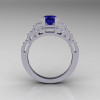 Modern Edwardian 14K White Gold 1.0 Carat Blue Sapphire Diamond Ring R202-14KWGDBS-2