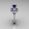 Modern Edwardian 14K White Gold 1.0 Carat Blue Sapphire Diamond Ring R202-14KWGDBS-3