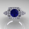 Modern Edwardian 14K White Gold 1.0 Carat Blue Sapphire Diamond Ring R202-14KWGDBS-4