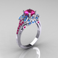 Classic 14K White Gold 1.0 CT Pink Sapphire Blue Topaz Solitaire Wedding Ring R203-14KWGPSBT-1