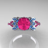 Classic 14K White Gold 1.0 CT Pink Sapphire Blue Topaz Solitaire Wedding Ring R203-14KWGPSBT-4