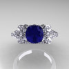 Classic 18K White Gold 1.0 CT Blue Sapphire Diamond Solitaire Wedding Ring R203-18KWGDBS-4