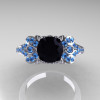 Classic 14K White Gold 1.0 CT Black Diamond Blue Topaz Blazer Wedding Ring R203-14KWGBTBD-4