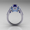 Classic 14K White Gold 1.0 CT Blue Sapphire Blue Topaz Blazer Wedding Ring R203-14KWGBTBS-2