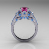 Classic 10K White Gold 1.0 CT Pink Sapphire Blue Topaz Solitaire Wedding Ring R203-10KWGBTPS-2