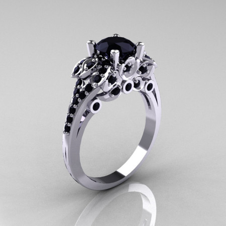 Classic 10K White Gold 1.0 CT Black Diamond Solitaire Wedding Ring R203-10KWGBD-1