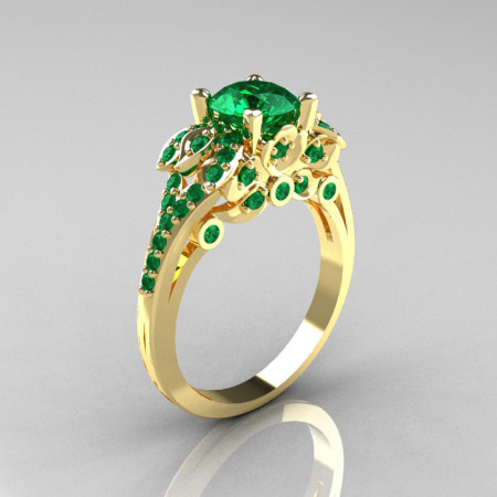 Classic 14K Yellow Gold 1.0 CT Emerald Solitaire Wedding Ring R203-14KYGEM-1