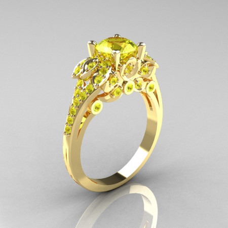 Classic 10K Yellow Gold 1.0 CT Yellow Topaz Solitaire Wedding Ring R203-10KYGYT-1