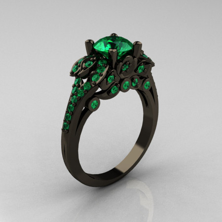Classic 14K Black Gold 1.0 CT Emerald Blazer Wedding Ring R203-14KBGEM-1