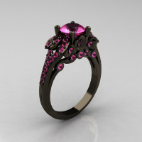 Classic 14K Black Gold 1.0 CT Pink Sapphire Blazer Wedding Ring R203-14KBGPS-1