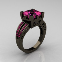 French Vintage 14K Black Gold 3.8 Carat Princess Pink Sapphire Solitaire Ring R222-BGPS-1