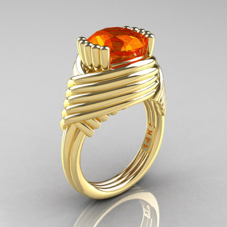 Modern Antique 14K Yellow Gold 3.0 Carat Orange Sapphire Wedding Ring R211-14KYOS-1