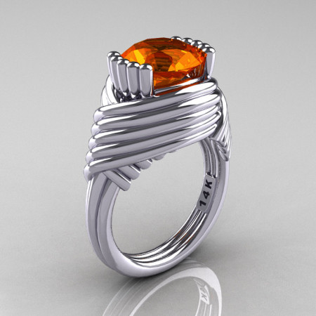 Modern Antique 14K White Gold 3.0 Carat Orange Sapphire Wedding Ring R211-14KWGOS-1