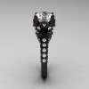 Classic French 14K Black Gold 3.0 Carat Cubic Zirconia Diamond Solitaire Wedding Ring R401-14KBGDCZ-3