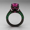 Classic French 14K Black Gold 3.0 Carat Pink Sapphire Emerald Solitaire Wedding Ring R401-14KBGEPS-2