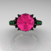 Classic French 14K Black Gold 3.0 Carat Pink Sapphire Emerald Solitaire Wedding Ring R401-14KBGEPS-4