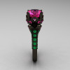 Classic French 14K Black Gold 3.0 Carat Pink Sapphire Emerald Solitaire Wedding Ring R401-14KBGEPS-3