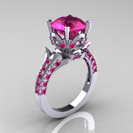Classic French 10K White Gold 3.0 Carat Pink Sapphire Solitaire Wedding Ring R401-10KWGPS-1