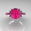 Classic French 10K White Gold 3.0 Carat Pink Sapphire Solitaire Wedding Ring R401-10KWGPS-4