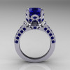 Classic French 10K White Gold 3.0 Carat Blue Sapphire Solitaire Wedding Ring R401-10KWGBS-2