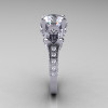 Classic French 10K White Gold 3.0 Carat White Sapphire Solitaire Wedding Ring R401-10KWGWS-3