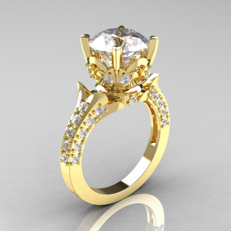 Classic French 14K Yellow Gold 3.0 Carat Simulation Diamond CZ Solitaire Wedding Ring R401-14KYGSDCZ-1