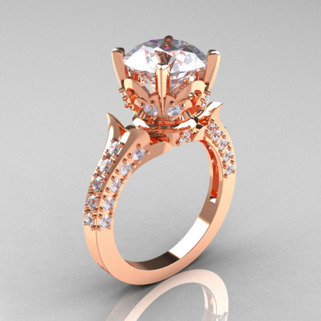 Classic French 14K Rose Gold 3.0 Carat Simulation Diamond CZ Solitaire Wedding Ring R401-14KRGSDCZ-1