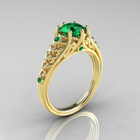 Classic French 14K Yellow Gold 1.0 Carat Emerald Lace Ring R175-14YGEM-1