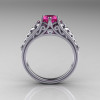 Classic French 14K White Gold 1.0 Carat Pink Sapphire Diamond Lace Ring R175-14WGDPS-2