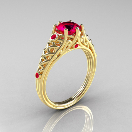 Classic French 14K Yellow Gold 1.0 Carat Ruby Lace Ring R175-14YGR-1