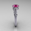 Classic French 14K White Gold 1.0 Carat Pink Sapphire Diamond Lace Ring R175-14WGDPS-3
