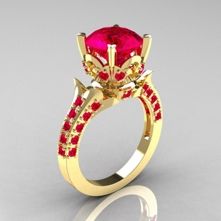 Classic French 14K Yellow Gold 3.0 Carat Ruby Solitaire Wedding Ring R401-14KYGR-1