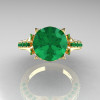 Classic French 14K Yellow Gold 3.0 Carat Emerald Solitaire Wedding Ring R401-14KYGE-4