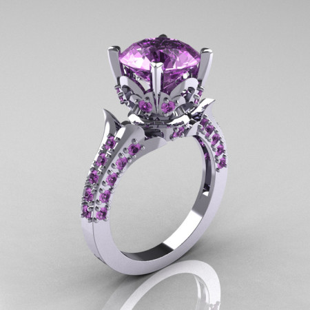 Classic French 18K White Gold 3.0 Carat Lilac Amethyst Solitaire Wedding Ring R401-18KWGR-1