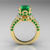 Classic French 14K Yellow Gold 3.0 Carat Emerald Solitaire Wedding Ring R401-14KYGE-2