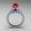 Classic French 14K White Gold 3.0 Carat Padparadscha Sapphire Diamond Solitaire Wedding Ring R401-14KWGDPS-2