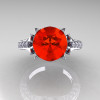 Classic French 14K White Gold 3.0 Carat Padparadscha Sapphire Diamond Solitaire Wedding Ring R401-14KWGDPS-4